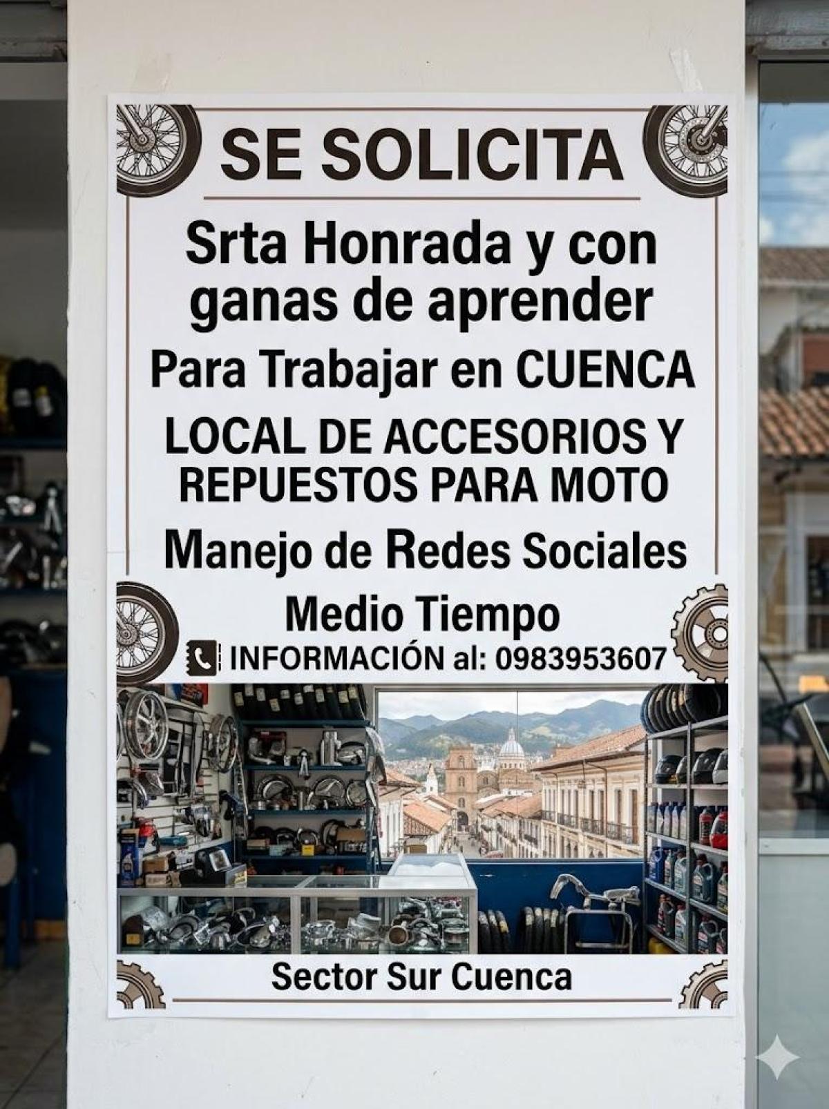 Se solicita señor para trabajar en cuenca local de accesorios y repuestos de motocicleta. en Azuay