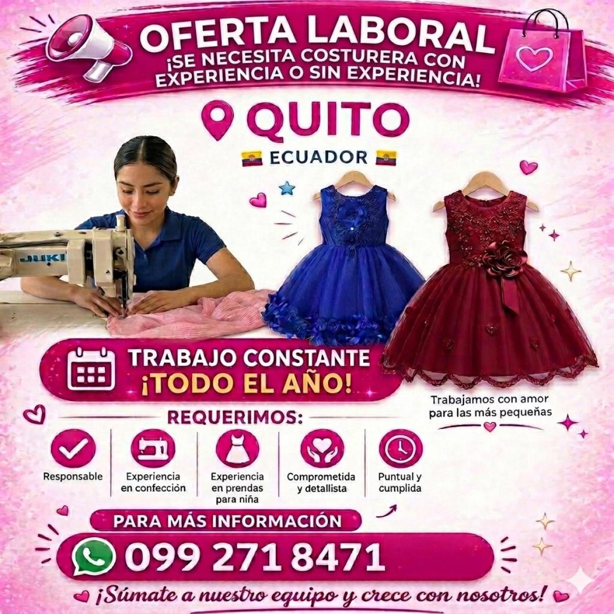 ¡se necesita costurera con experiencia o sin experiencia! en Pichincha