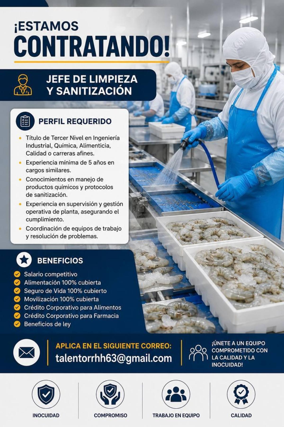 ¡estamos contratando!  jefe de limpieza y sanitización en Guayas