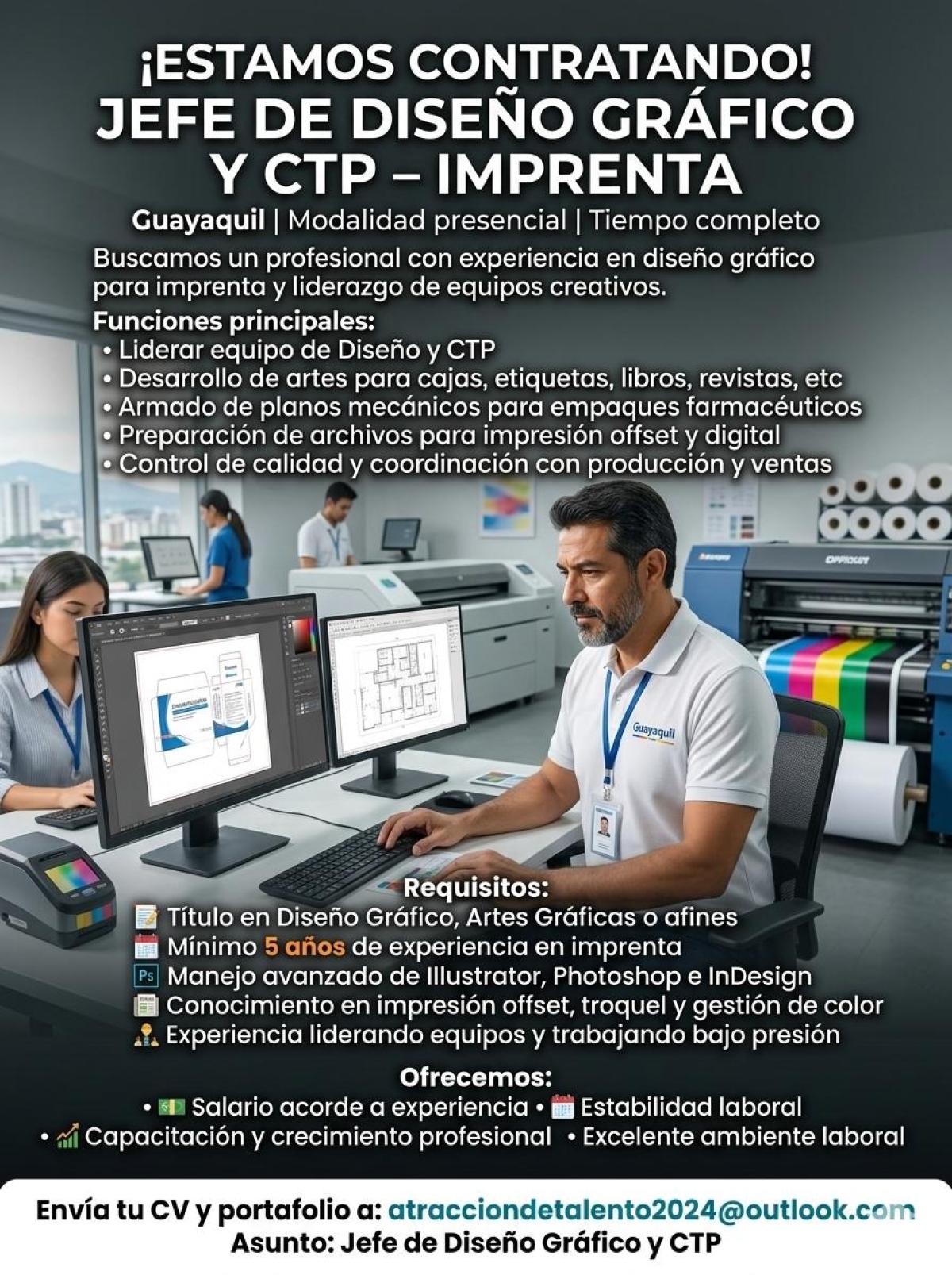 Jefe de diseño gráfico y ctp – imprenta en Guayas