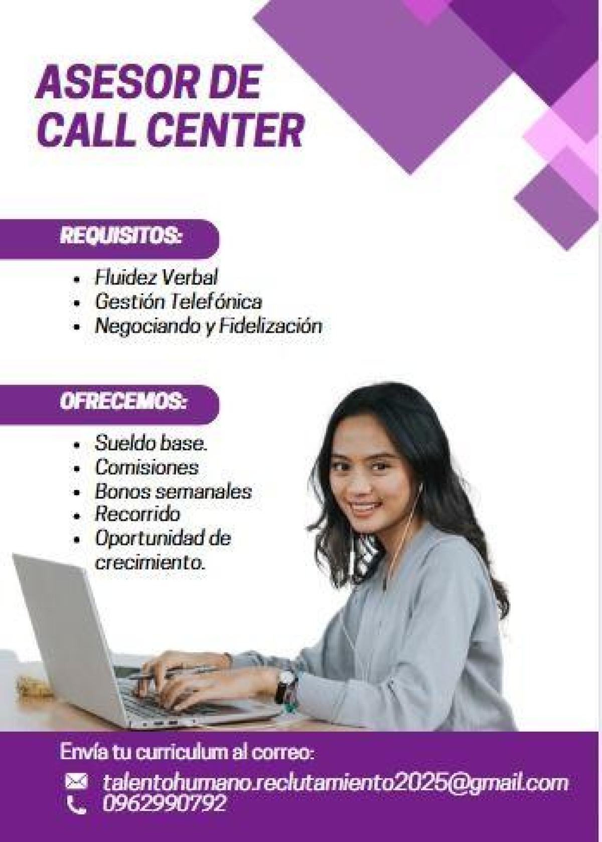 Asesor de call center - Tiempo Completo en Pichincha - Foto 1