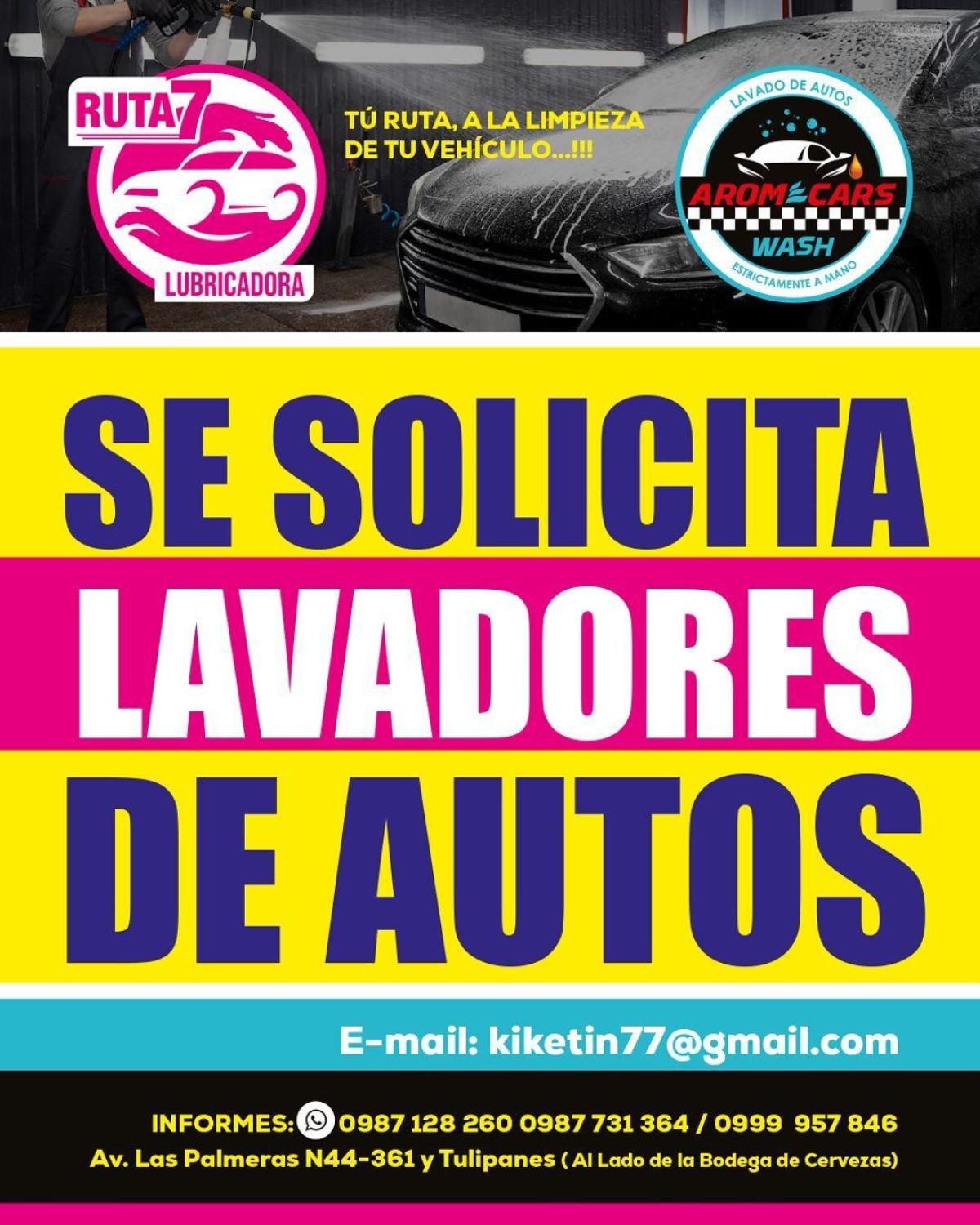 Se solicita lavadores de autos en Pichincha
