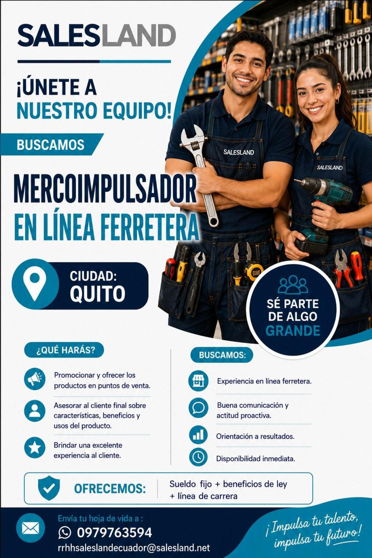Buscamos mercoimpulsador en línea ferretera - Tiempo Completo en Pichincha - Foto 1