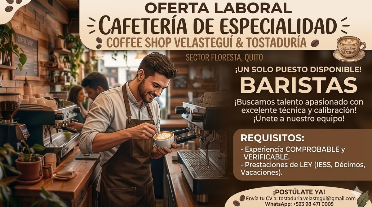 ¡coffee shop velasteguí busca baristas con pasión! en Pichincha