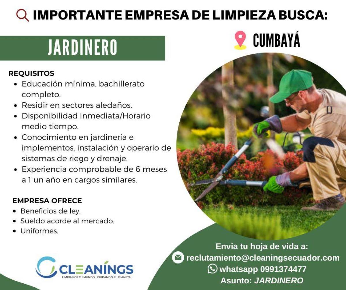Importante empresa de limpieza busca:  jardinero en Pichincha