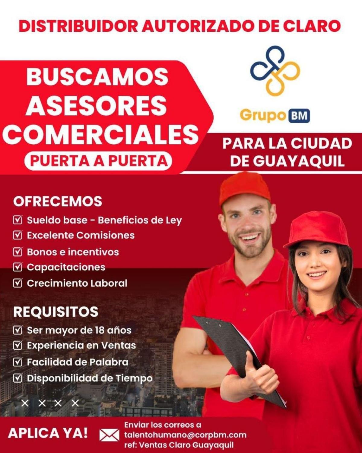 Claro- se buscan asesores comerciales puerta a puerta en Guayas