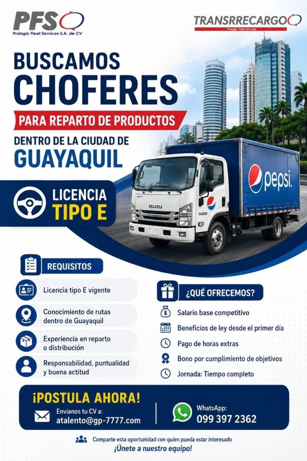 Buscamos choferes para reparto de productos dentro de la ciudad de guayaquil en Guayas