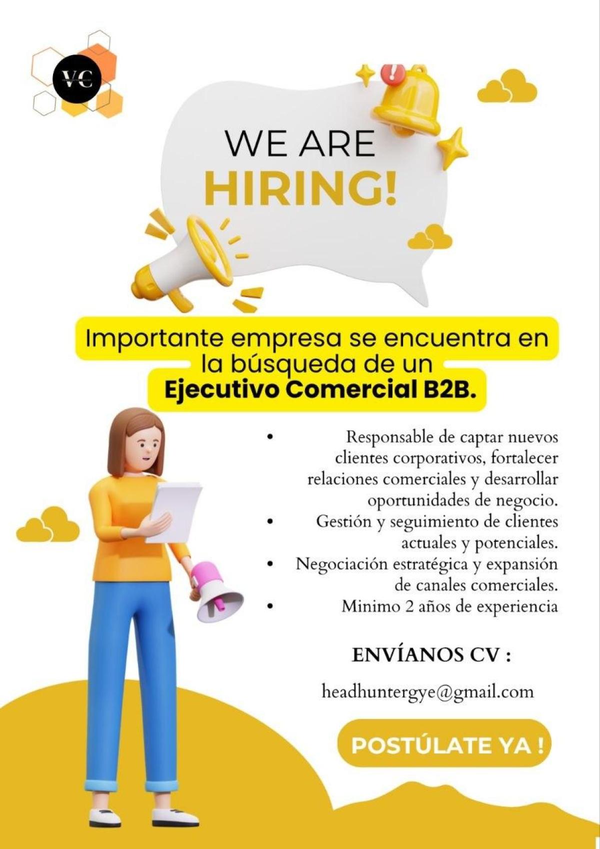 Importante empresa se encuentra en la búsqueda de un ejecutivo comercial b2b. en Guayas