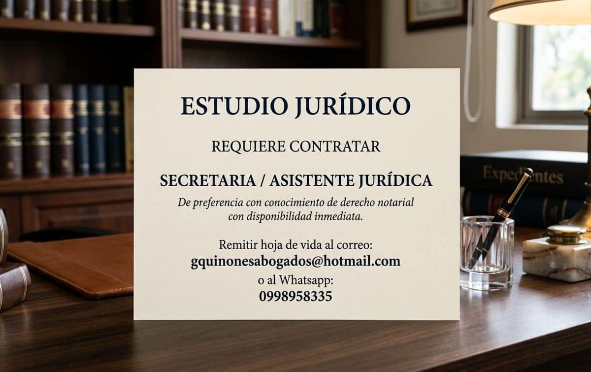 Estudio juridico  requiere contratar  secretaria/asistente juridica en Pichincha