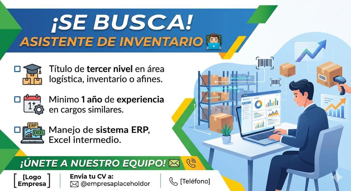 Se busca asistente de inventario 👨‍💻 - Tiempo Completo en Guayas - Foto 1