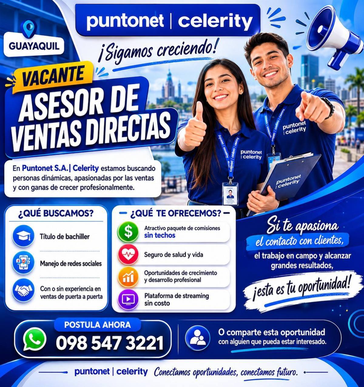 Vacante asesor de ventas directas en Guayas