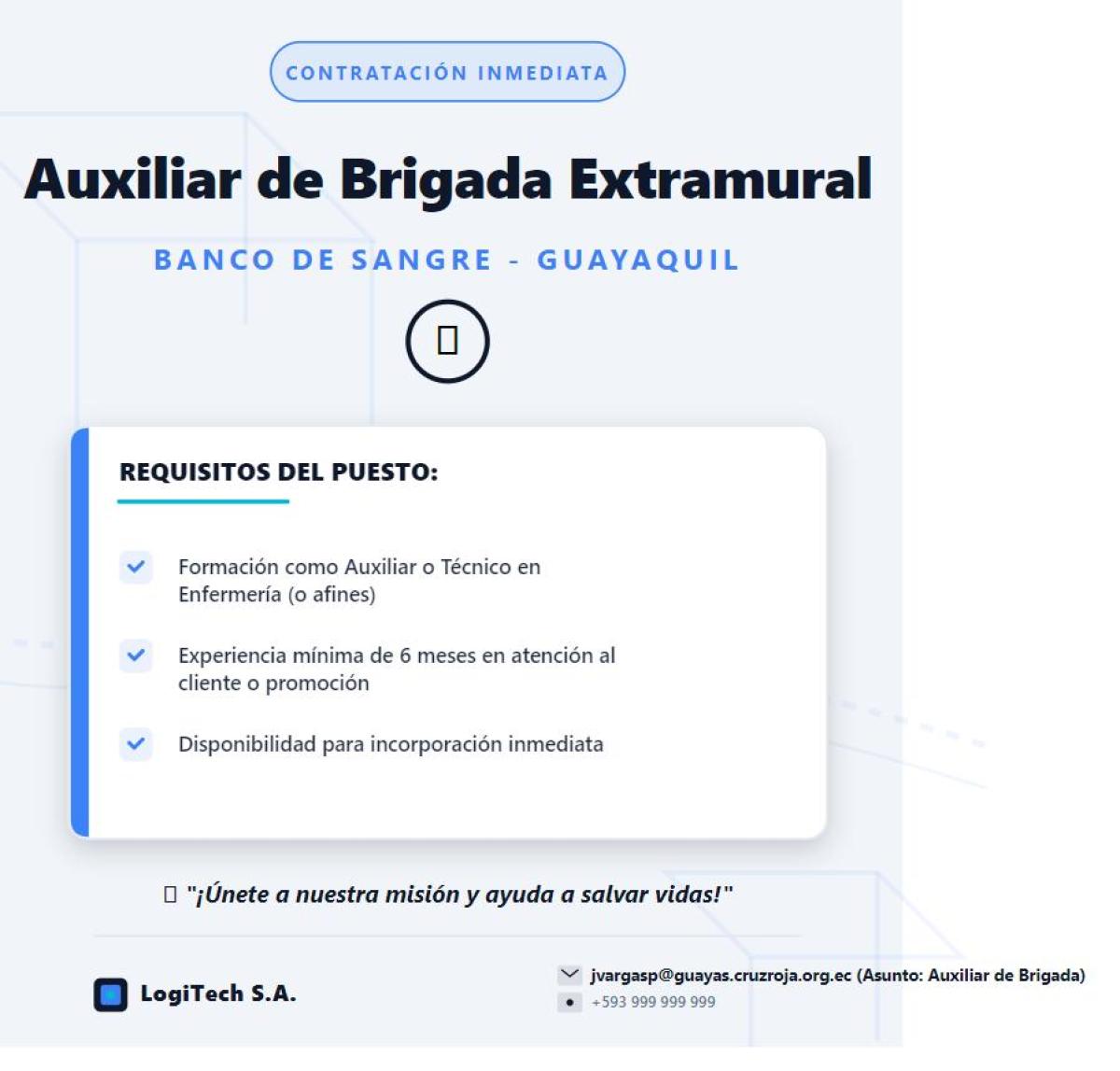 Nos encontramos en la búsqueda de auxiliar de brigada extramural en Guayas