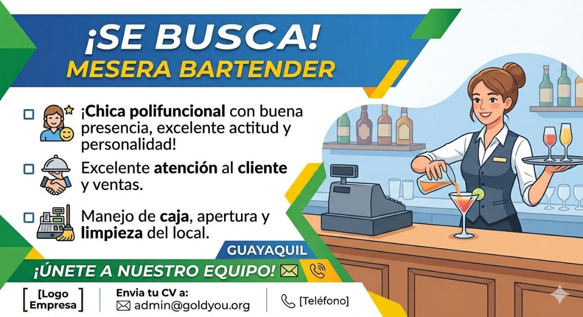 Se busca mesera bartender 🍸✨ en Guayas