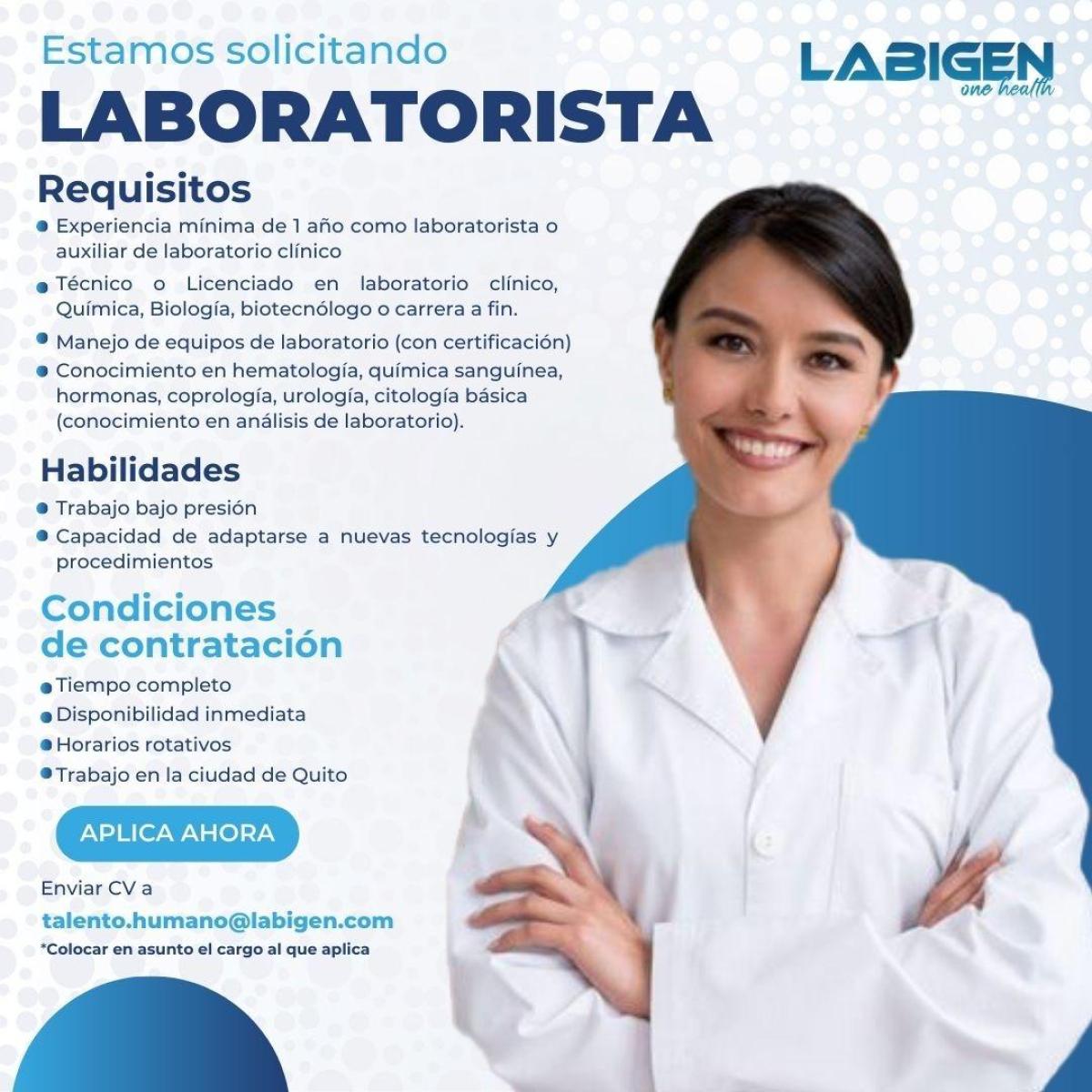 Buscamos laboratorista - Tiempo Completo en Pichincha - Foto 1
