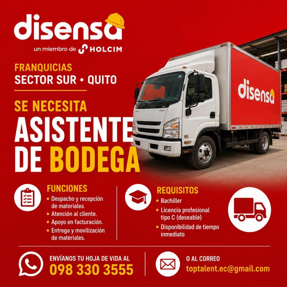 Se necesita asistente de bodega - Tiempo Completo en Pichincha - Foto 1