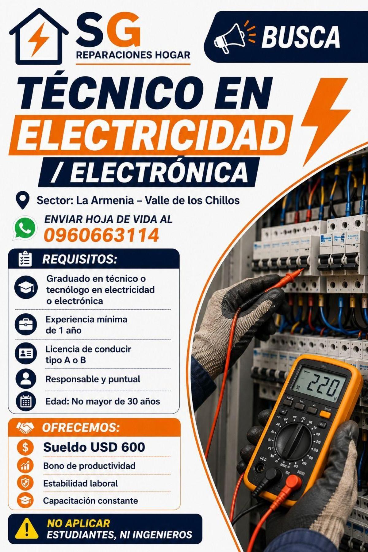 Se necesita técnico en electricidad // electrónica en Pichincha