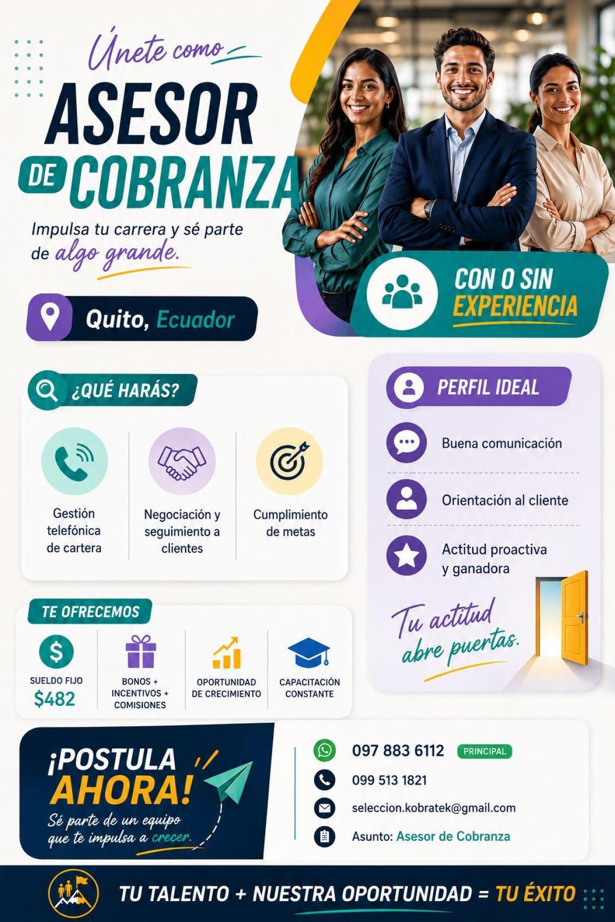 Se busca asesor de cobranza en Pichincha