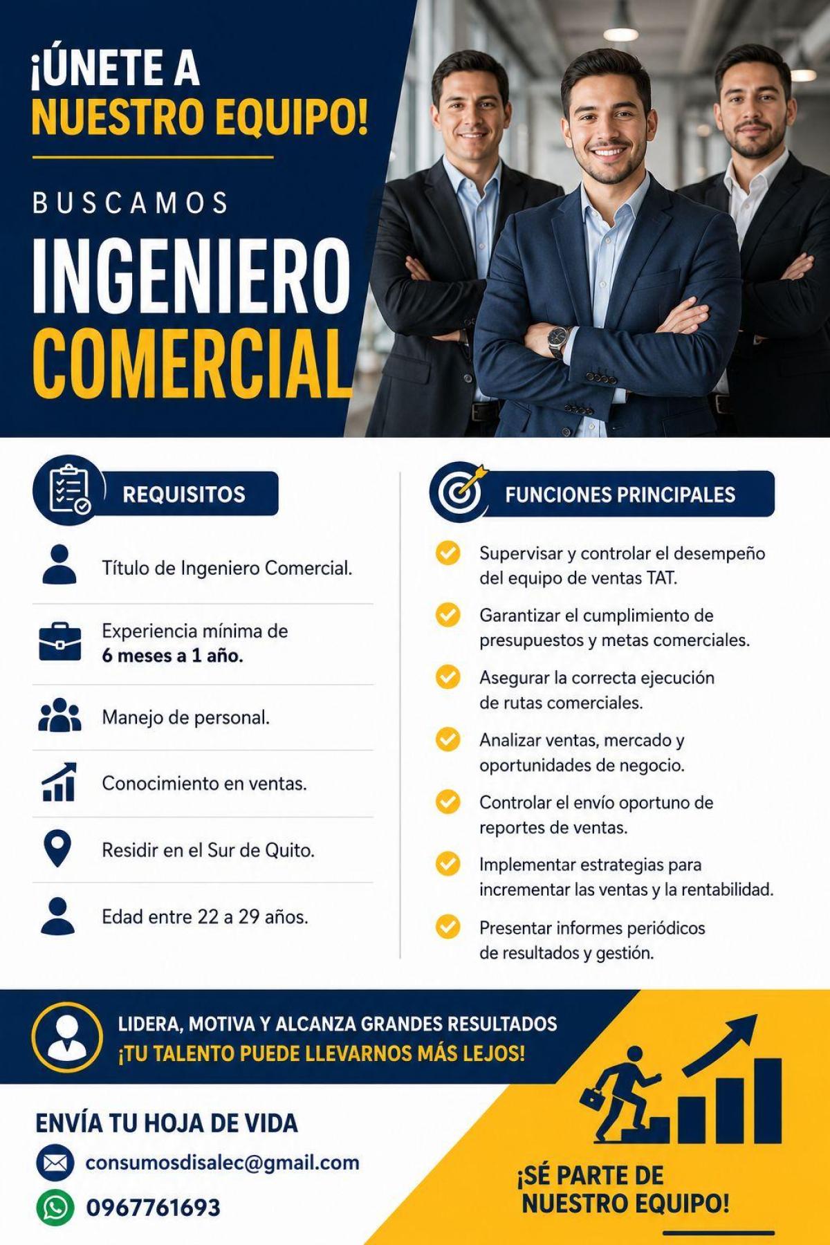 ¡únete a nuestro equipo!  b u s c a m o s  ingeniero comercial en Pichincha