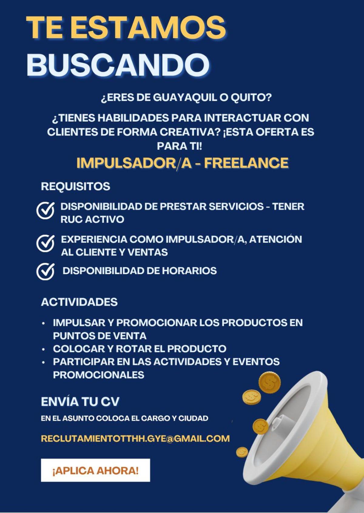 Buscamos impulsador/a - freelance - Tiempo Completo en Pichincha - Foto 1