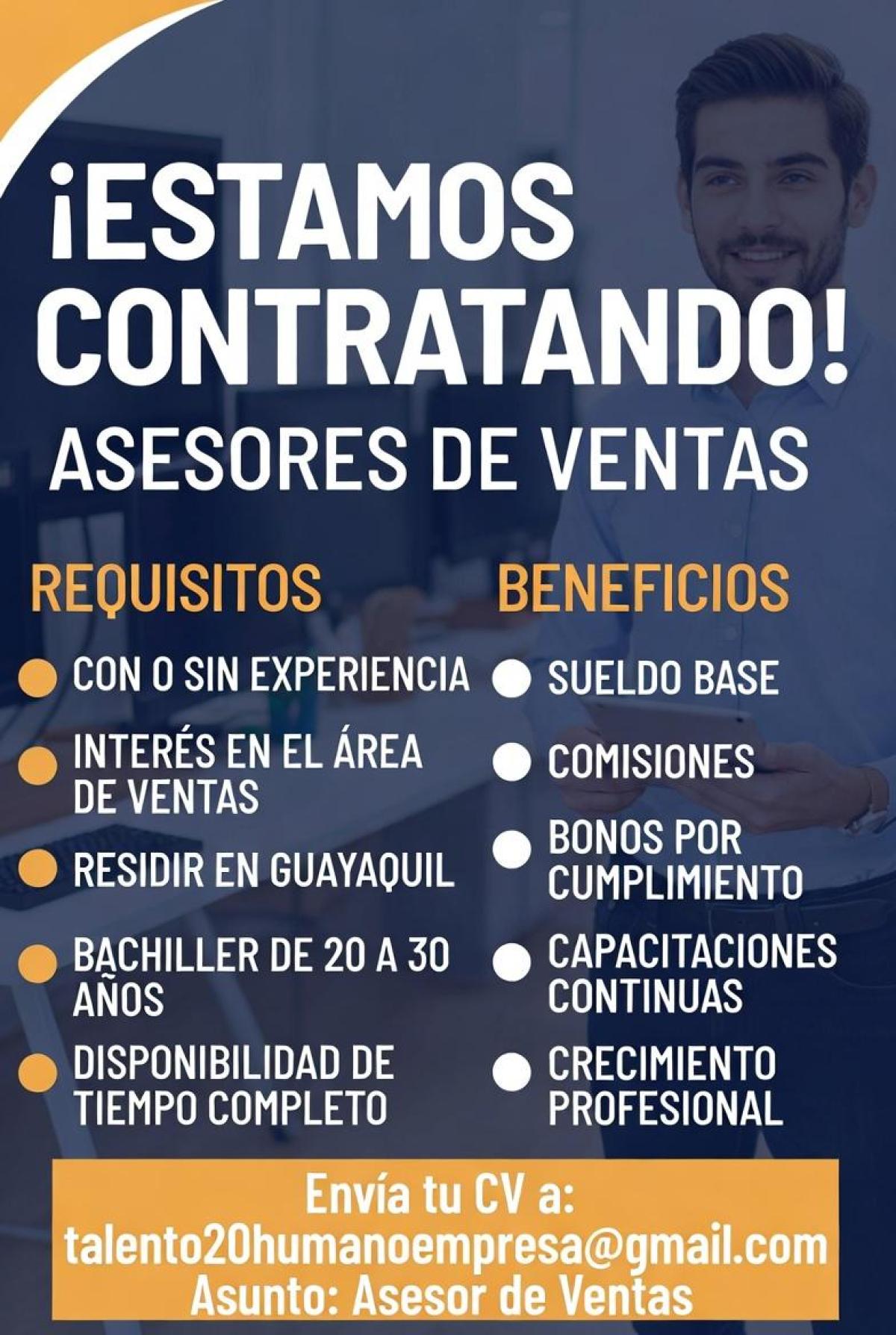 Estamos contratando asesores de ventas en Guayas