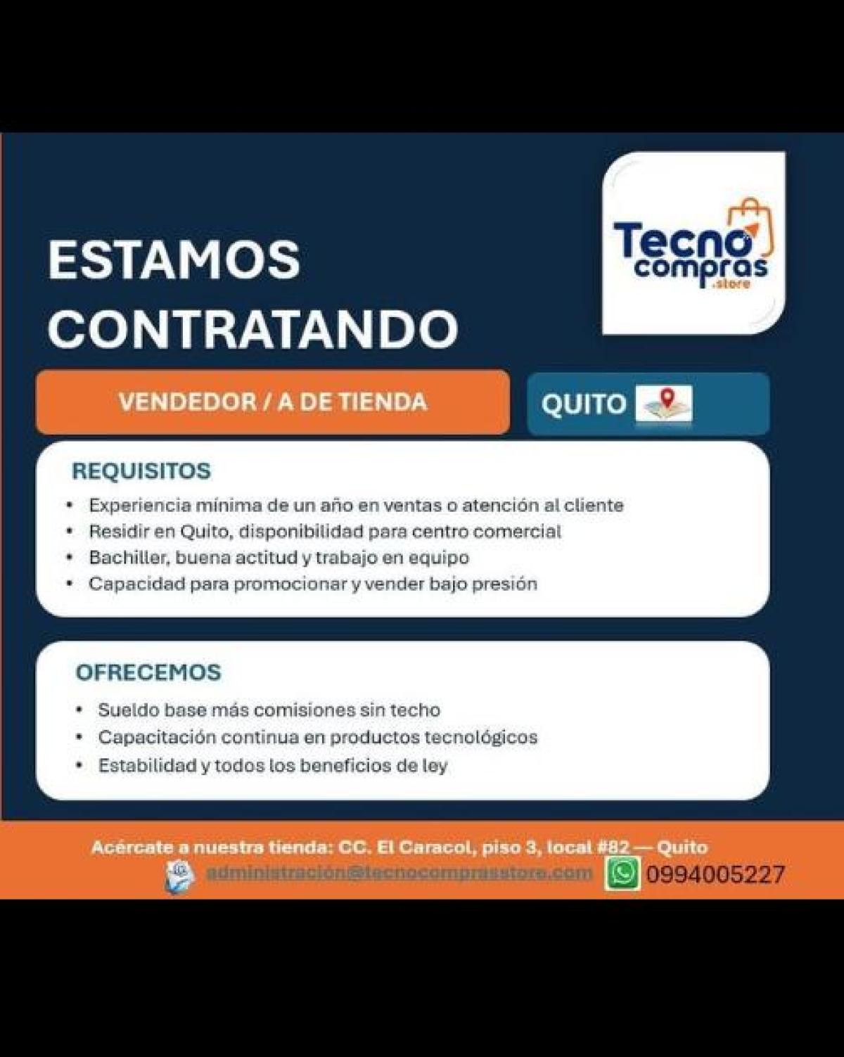 Vendedor/a de tienda – quito en Pichincha