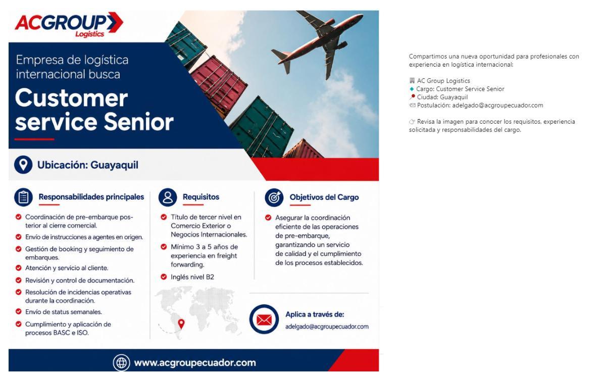 Se busca atención al cliente senior. en Guayas