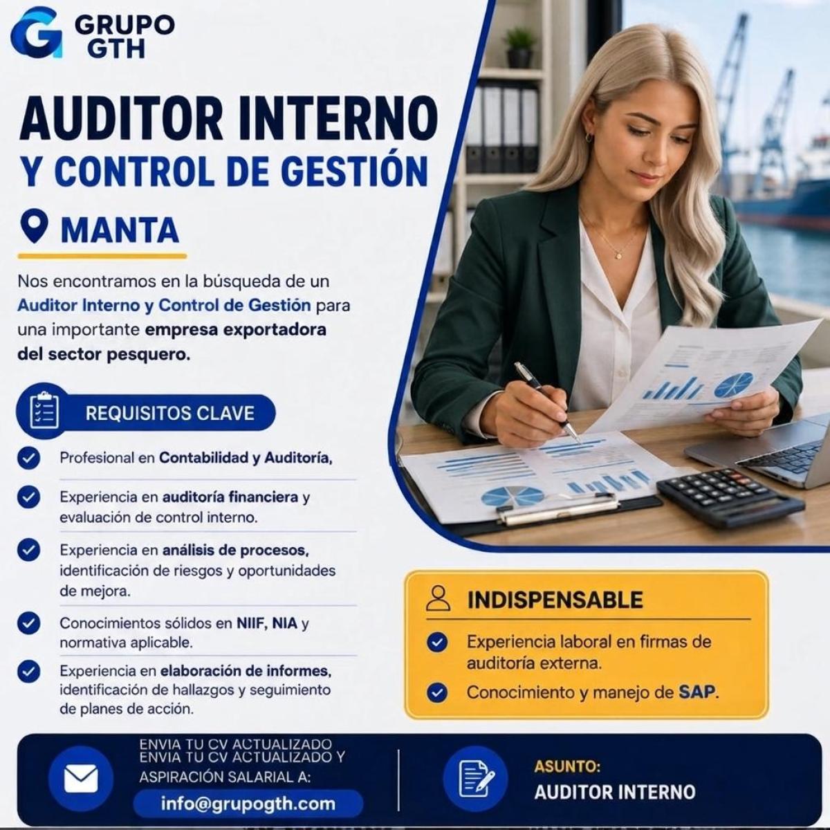 Auditor interno y control de gestión ubicación: manta en Manabí