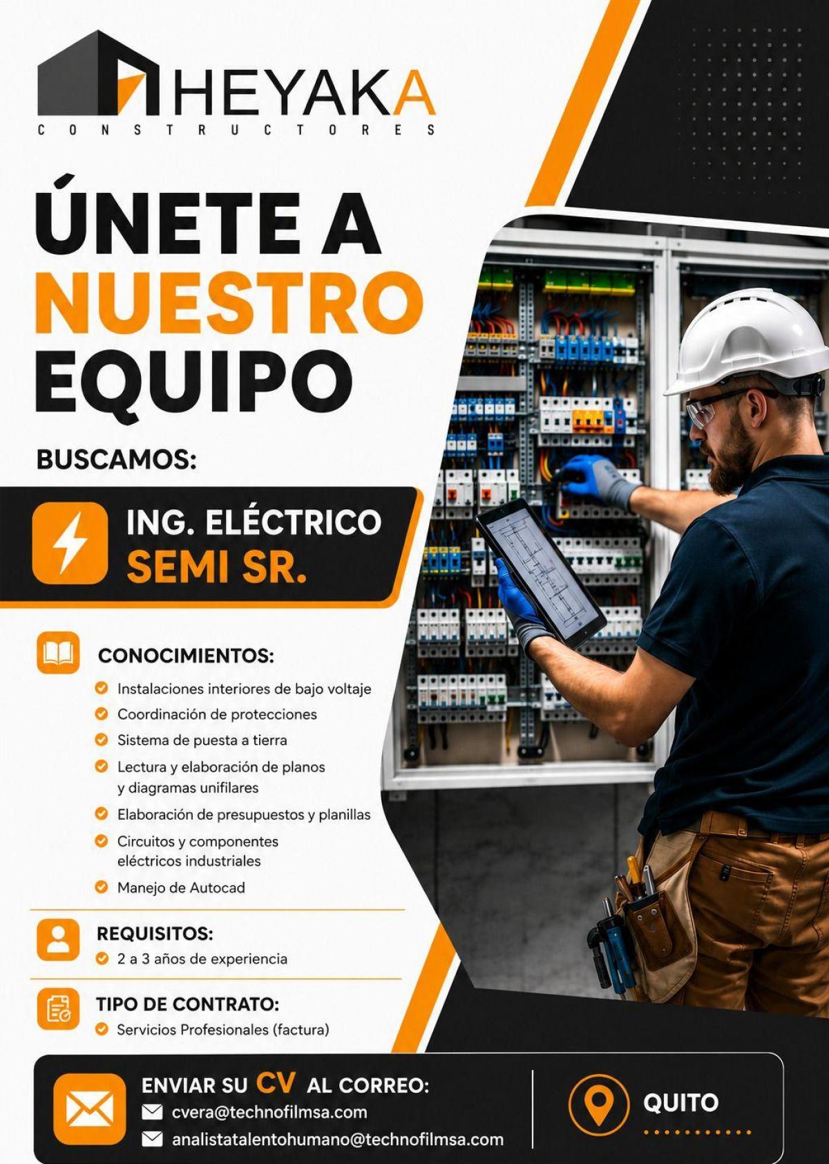 Buscamos: ing. eléctrico semi sr. en Pichincha