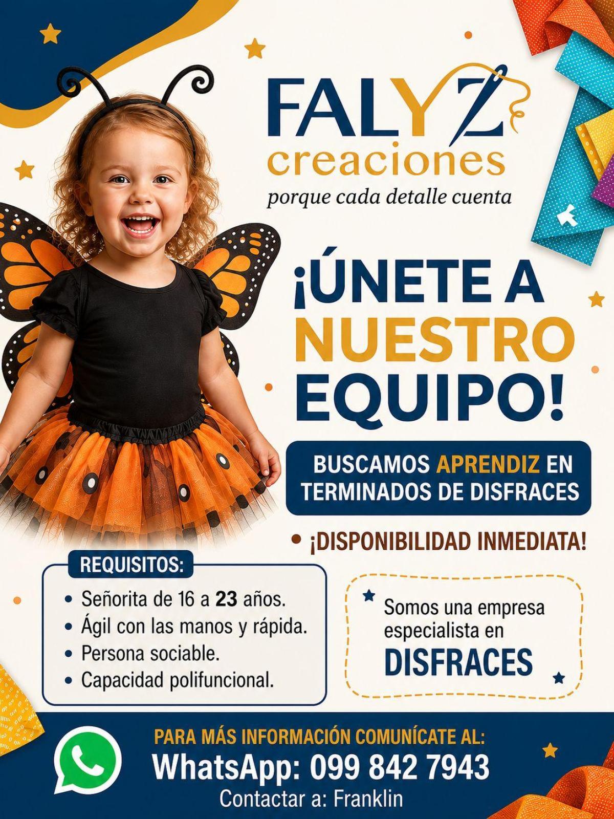 Buscamos aprendiz en terminados de disfraces en Pichincha