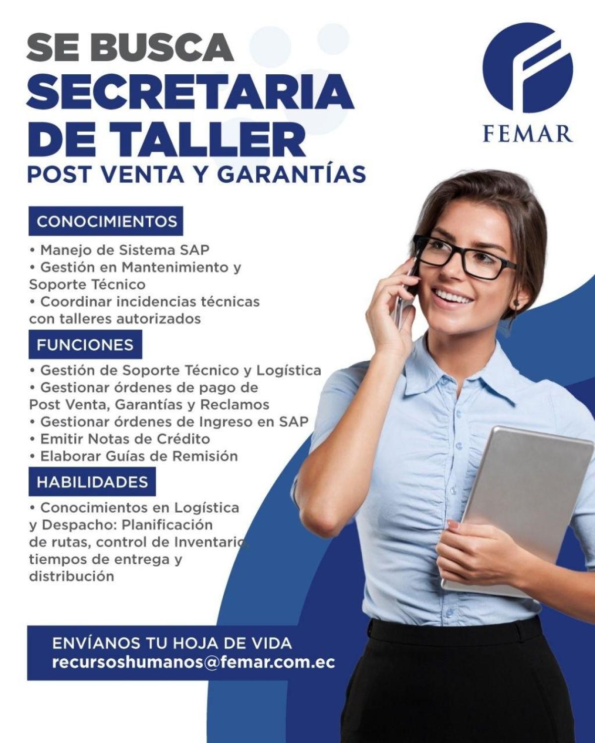 Se busca secretaria de taller para post venta y garantías. en Guayas