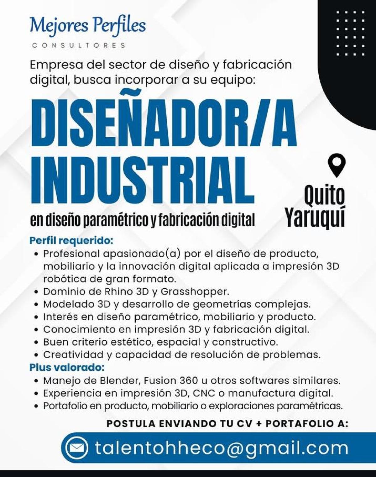 Se necesita diseñador/a industrial para quito-yaruqui en Pichincha