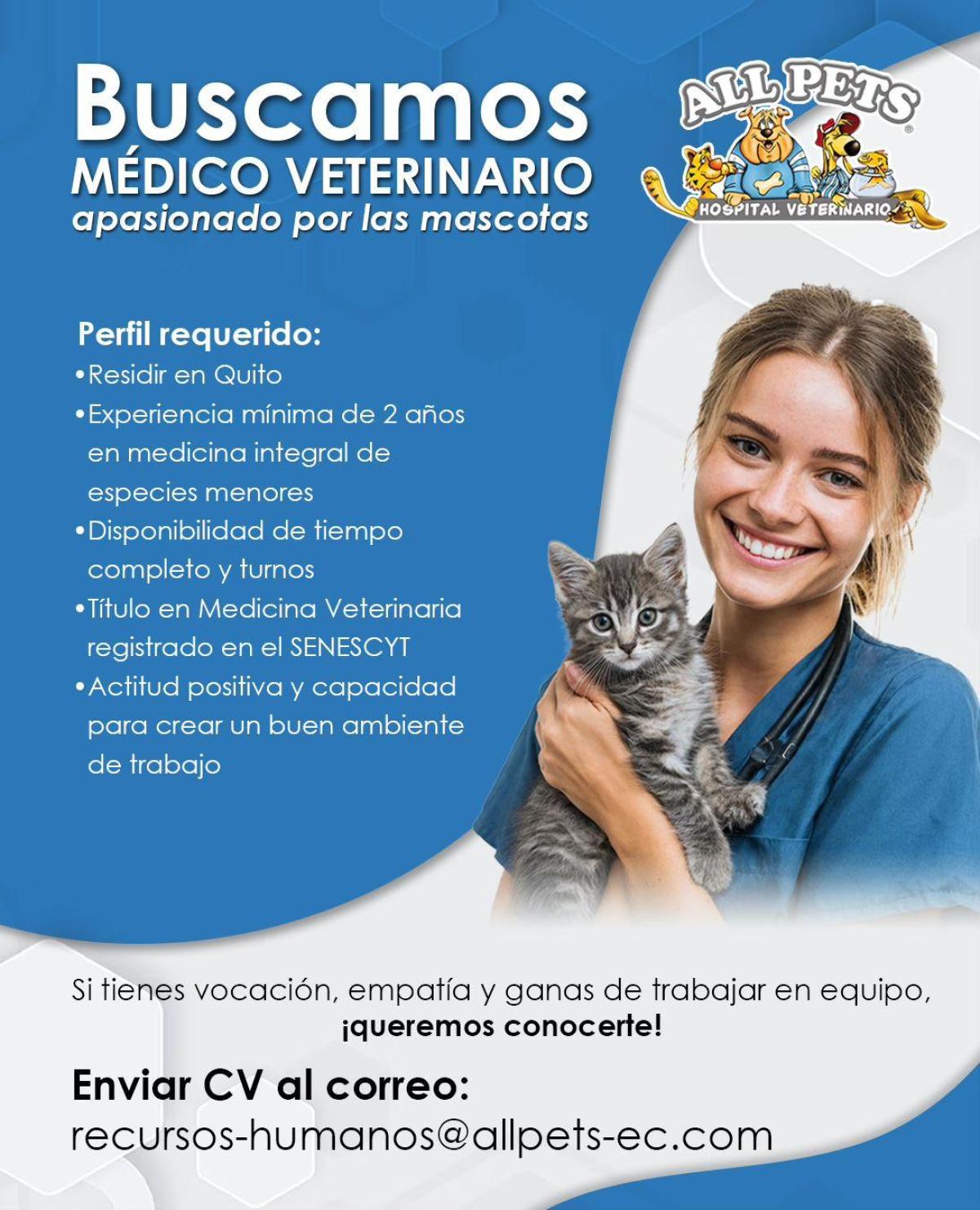 Buscamos médico veterinario en Pichincha